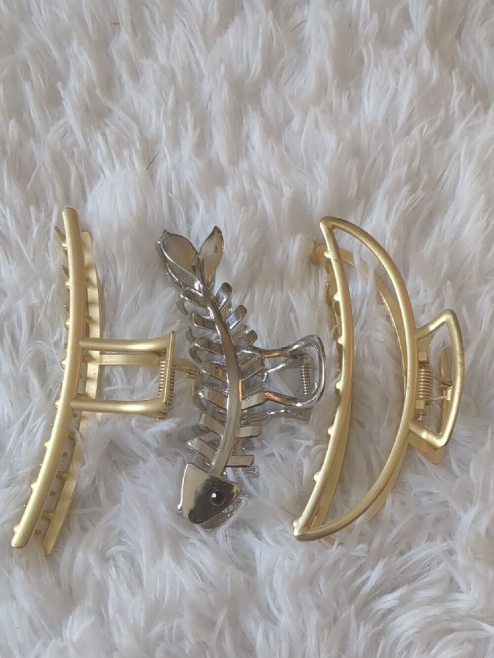 Gold and Silver Fishbone & Arc Hair Claw Clips, Metal , Three